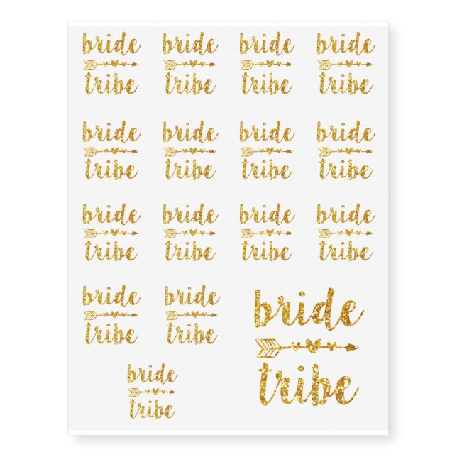 Bride Tribe Bridesmaid Gold Glitter Temporary Tattoos (Front)