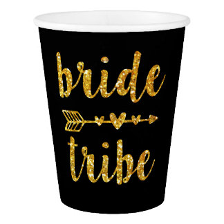 Bride tribe Bridesmaid paper cups gold glitter