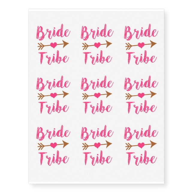 Bride Tribe Bridesmaid Pink Temporary Tattoos (Front)