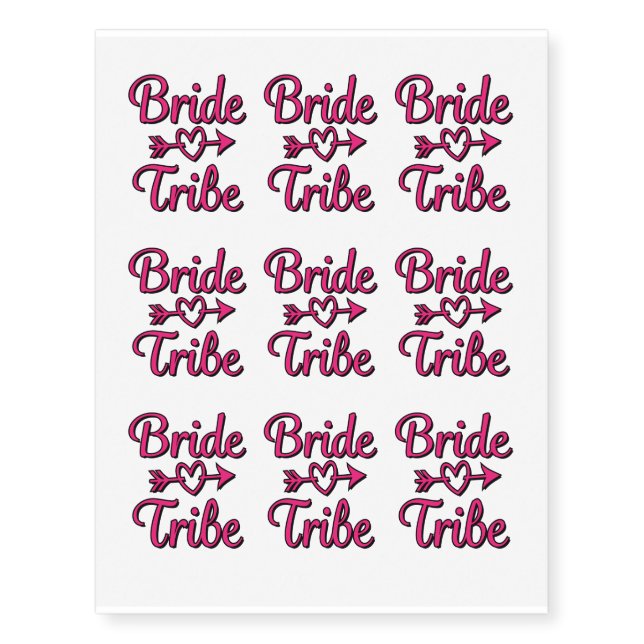 Bride Tribe Bridesmaid Pink Temporary Tattoos (Front)
