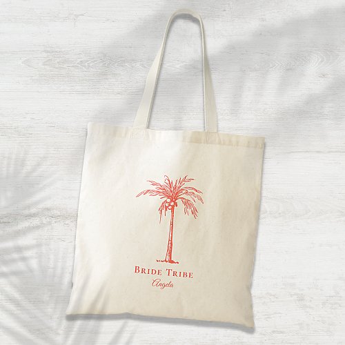 Bride Tribe Coral Palm Tree Custom Tote Bag