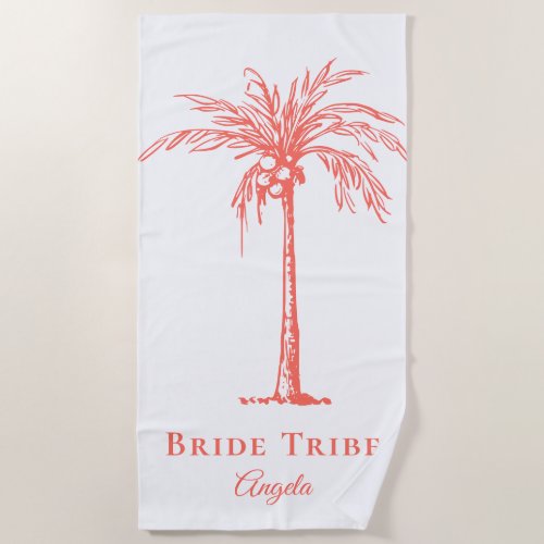 Bride Tribe Coral Tropical Palm Tree Custom Beach Towel