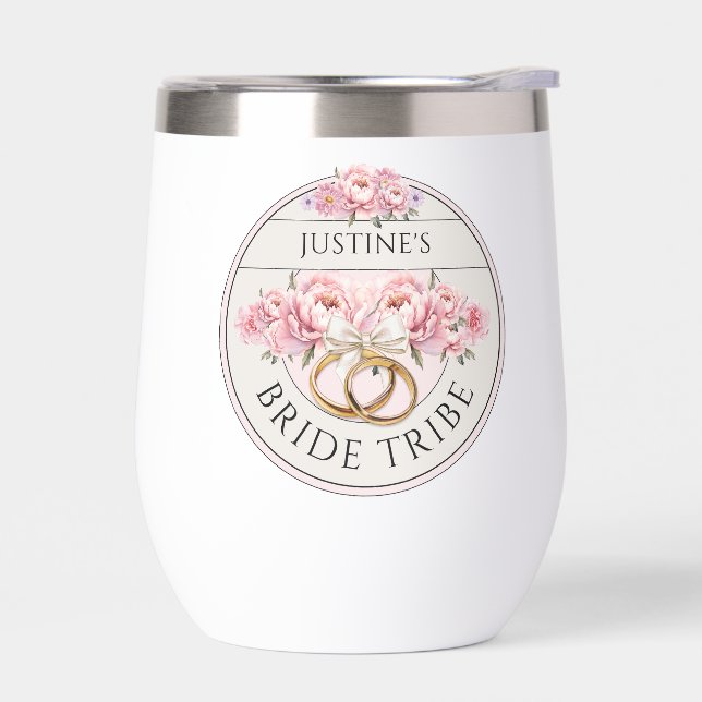 Bride Tribe custom floral Thermal Wine Tumbler (Left)