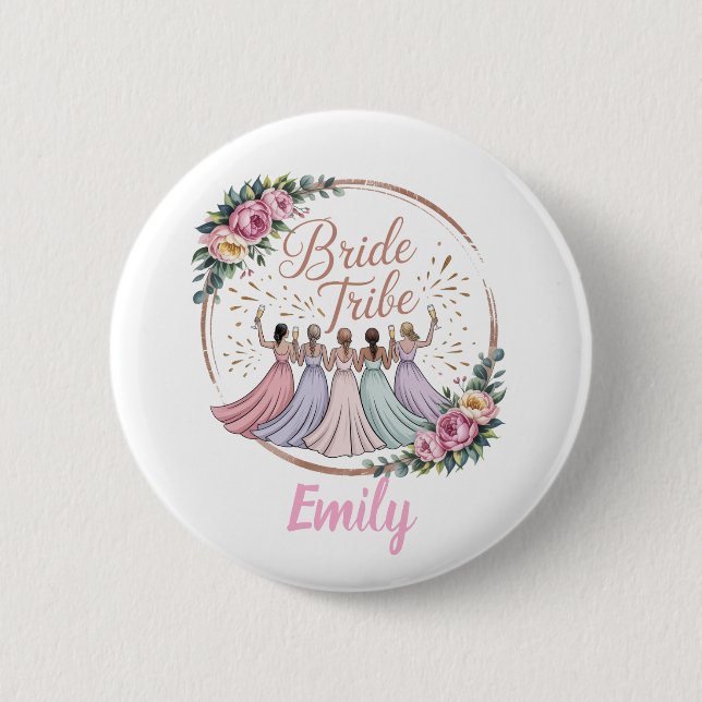 Bride Tribe Custom Name Bachelorette Party  Button (Front)