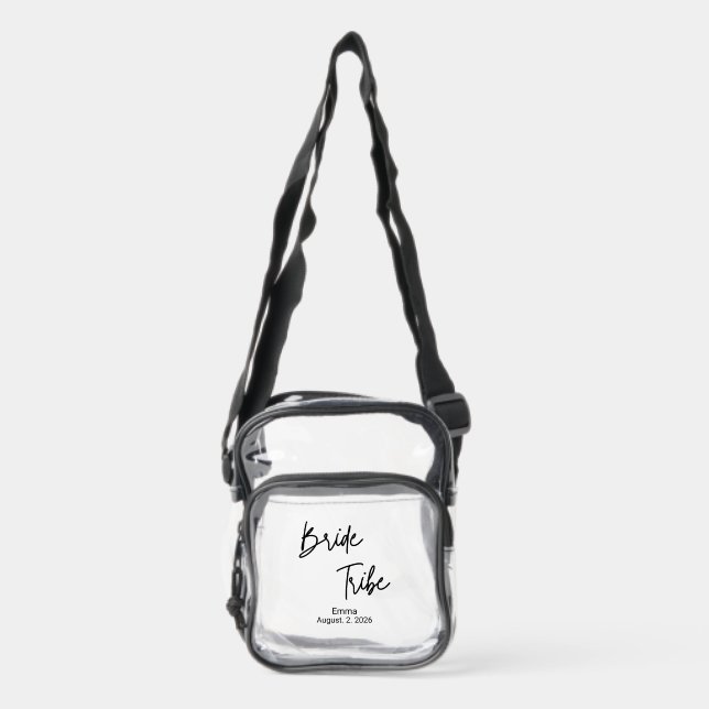 Bride Tribe Custom Name & Date Bachelorette  Clear Crossbody Bag (Front)