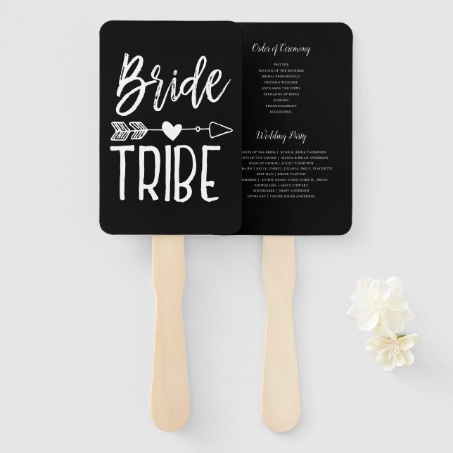 Bride Tribe | Custom Name Wedding Black Hand Fan (Front and Back)