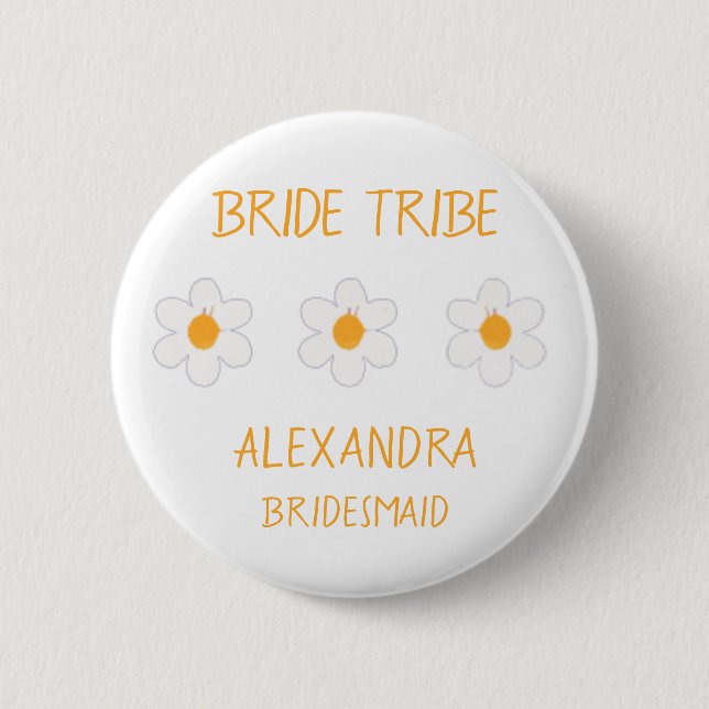 Bride Tribe| Daisy Floral Bachelorette Bridesmaid  Button (Front)