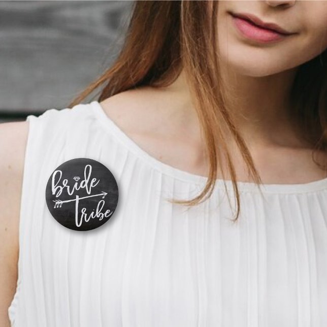 Bride Tribe Diamond Brush Bridal Party Chalkboard Pinback Button (BRIDE TRIBE Diamond Brush Script Bridal / Bachelorette Party Chalkboard Wedding Pinback Button)