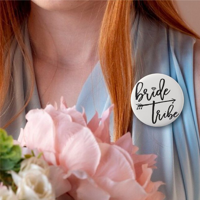 Bride Tribe Diamond Brush Bridal Party Wedding Pinback Button (BRIDE TRIBE Diamond Brush Script Bridal/Bachelorette Party Wedding Pin Button @ fatfatin_blue_knot)
