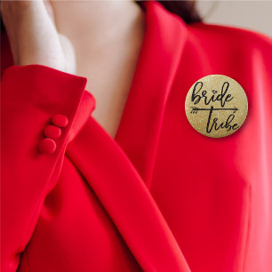 Bride Tribe Diamond Gold Bridal Party Wedding Button