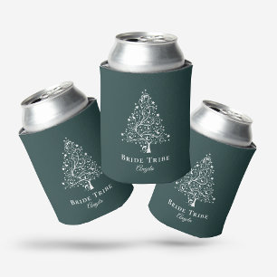 Bride Tribe Elegant Emerald White Tree Custom Can Cooler