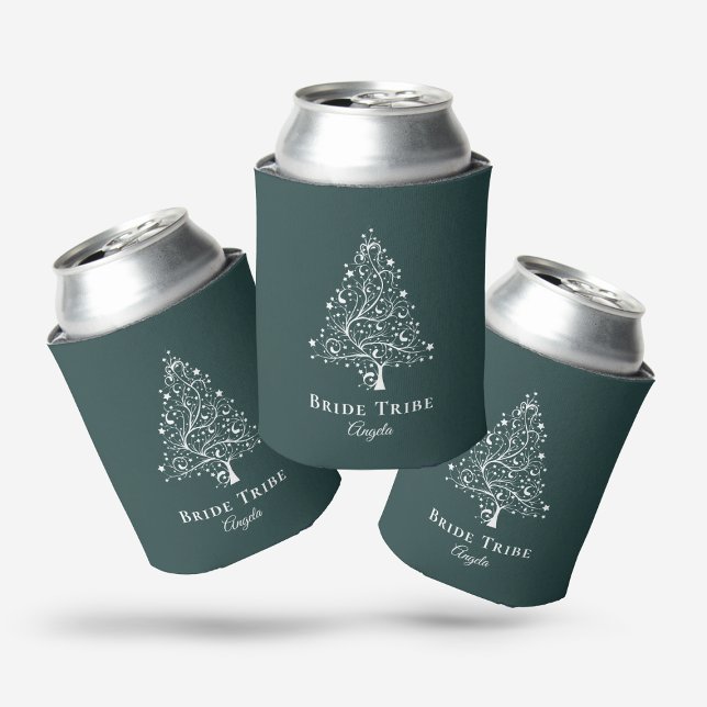 Bride Tribe Elegant Emerald White Tree Custom Can Cooler (Creator Uploaded)