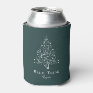 Bride Tribe Emerald Green Silver Winter Wedding Can Cooler