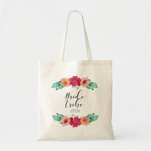 Bride tribe floral design tote bag