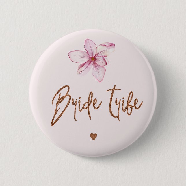 Bride tribe floral pink copper bridal shower blush button (Front)