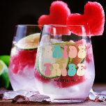 Bride Tribe Funky Retro Typography Custom Name Stemless Wine Glass<br><div class="desc">Bride Tribe Funky Retro Typography Custom Name Stemless Wine Glass for a bridesmaid,  maid of honor or any member of the bridal party at a Bachelorette weekend or Bachelorette bash.</div>