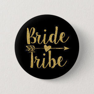 Bride Tribe   Glitter-Print Golden Pinback Button