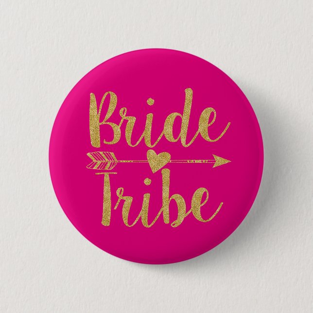 Bride Tribe | Glitter-Print Hot Pink Button (Front)