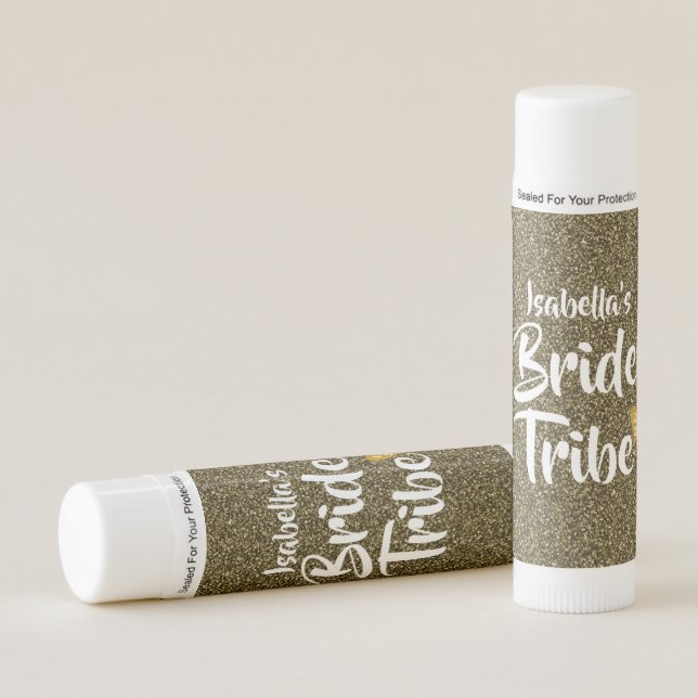Bride Tribe Gold Date Heart Glitter Personalised Lip Balm (Front)