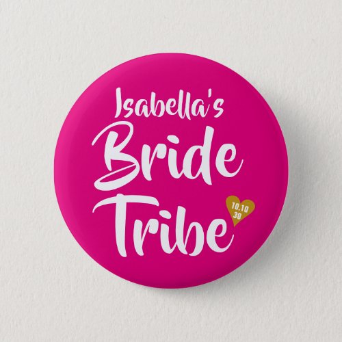 Bride Tribe Gold Date Heart Personalised Button