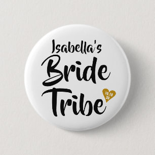 Bride Tribe Gold Date Heart Personalised Button