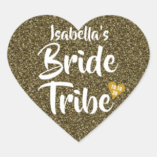 Bride Tribe Gold Date Heart Personalised Glitter Sticker
