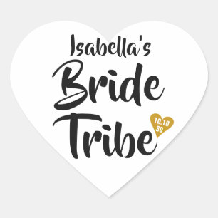 Bride Tribe Gold Date Heart Personalised Sticker