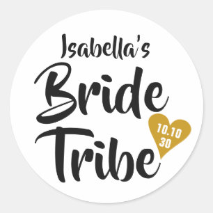Bride Tribe Gold Date Heart Personalized Classic Round Sticker
