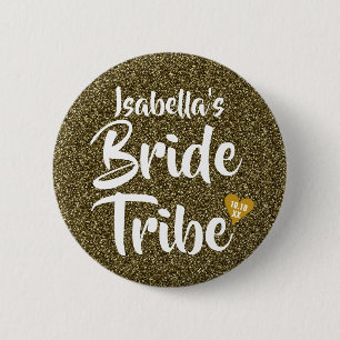 Bride Tribe Gold Date Heart Personalized Glitter Button