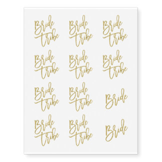 Bride Tribe Gold Glitter Script Temporary Tattoos
