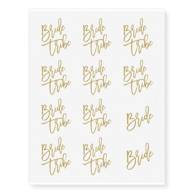 Bride Tribe Gold Glitter Script Temporary Tattoos (Front)
