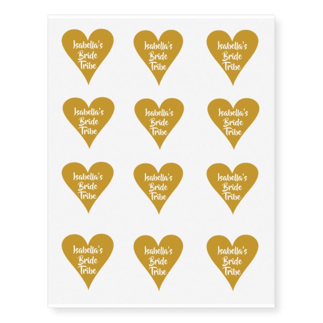 Bride Tribe Gold Heart Bridal Shower Temporary Tattoos (Front)