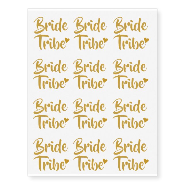 Bride Tribe Gold Love Heart Bachelorette Party Temporary Tattoos (Front)