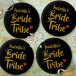 Bride Tribe Gold Script Red Heart Button<br><div class="desc">Fun trendy personalized bridal shower badges. A perfect little extra for you and your bride tribe team to wear while celebrating your momentous occasion!
Designed by Thisisnotme©</div>