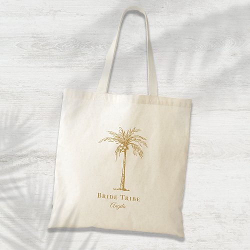 Bride Tribe Gold Tropical Palm Tree Custom Tote Bag