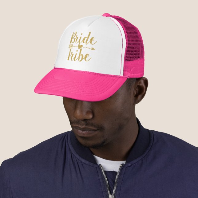 Bride Tribe|Golden Glitter-Print Trucker Hat | Zazzle display picture 2