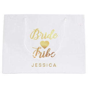 Bride Tribe Heart Personalized Bridesmaid Name Large Gift Bag