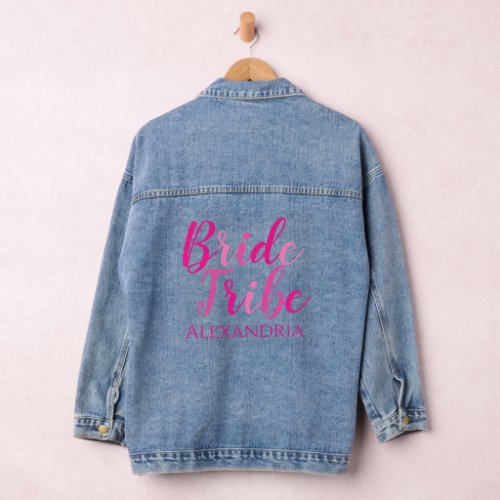 Bride Tribe Hot Pink Typography Bachelorette Denim Jacket