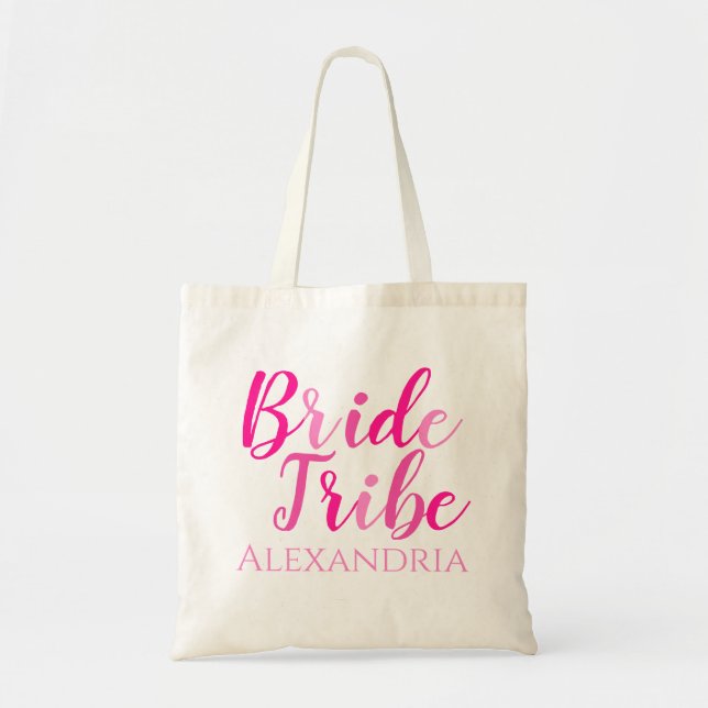 Bride Tribe Hot Pink Typography Bachelorette Tote Bag (Front)