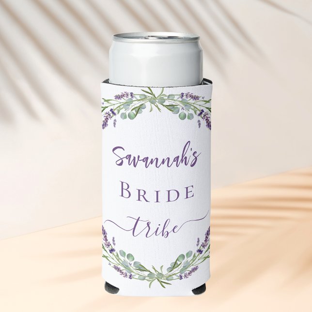 Bride tribe lavender eucalyptus greenery name seltzer can cooler (Creator Uploaded)