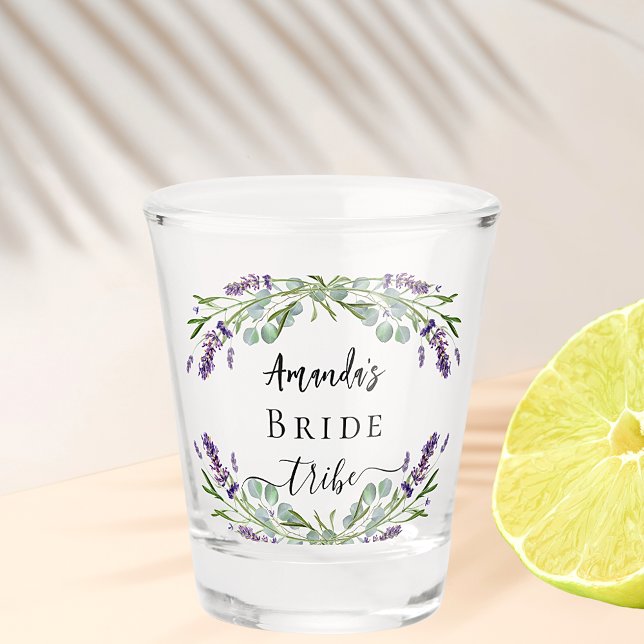 Bride tribe lavender eucalyptus greenery wedding shot glass (Creator Uploaded)