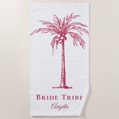 Bride Tribe Magenta Tropical Palm Tree Custom Beach Towel