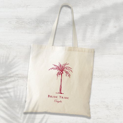 Bride Tribe Magenta Tropical Palm Tree Custom Tote Bag