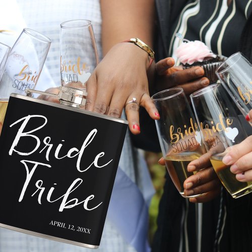 Bride Tribe Modern and Simple Black and White Flask