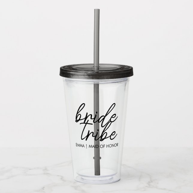Bride Tribe | Modern Bridesmaid Personalized Acrylic Tumbler (Front)