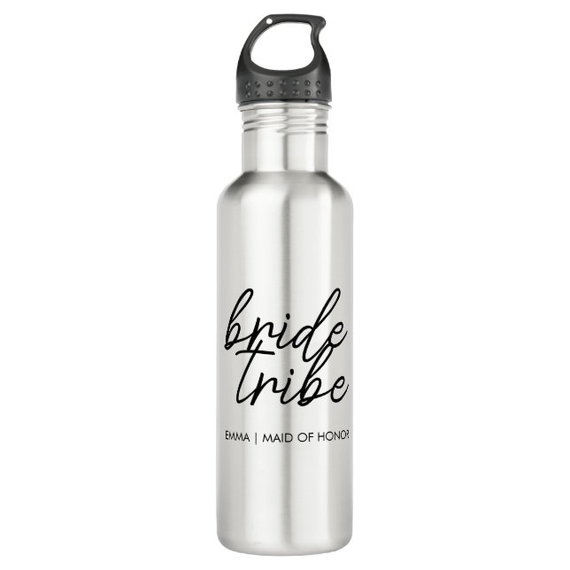 Bride Tribe | Modern Bridesmaid Personalized Stainless Steel Water Bottle (Front)