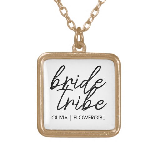 Bride Tribe  Modern Flower Girl Gold Plated Necklace