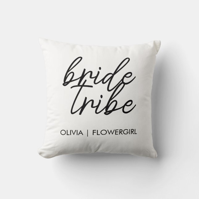 Bride Tribe | Modern Flower Girl Throw Pillow (Front)