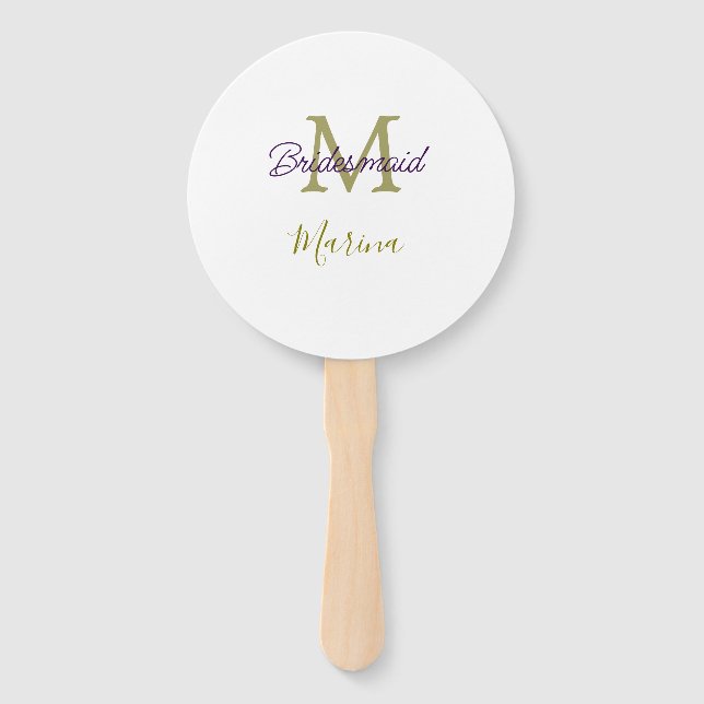 Bride tribe monogram bridal shower simple golden p hand fan (Front)