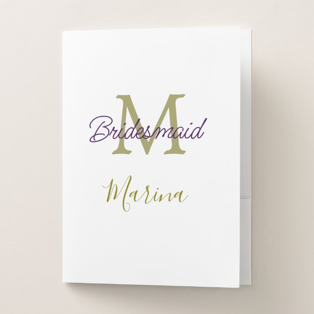 Bride tribe monogram bridal shower simple golden p pocket folder (Front)